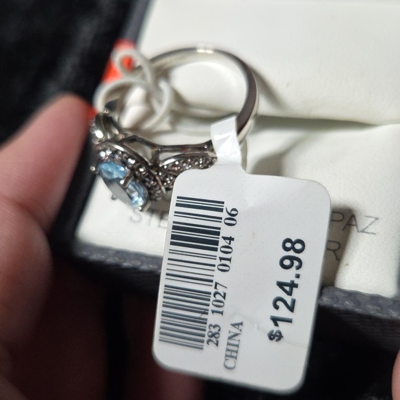 Blue Topaz Sterling Silver Ring With Lab Created White Sapphires - Picture 9 of 10